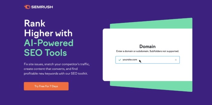 SEMrush landing page example. 