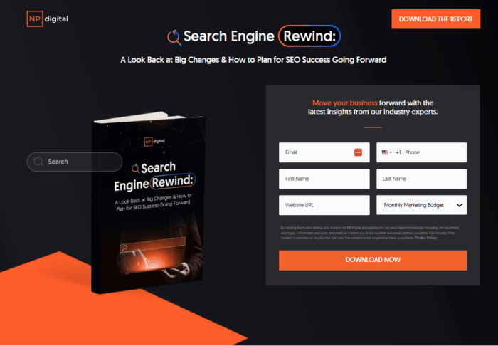 NP Digital landing page example. 