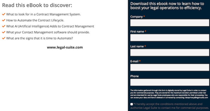 An ebook signup page from LegalSuite.
