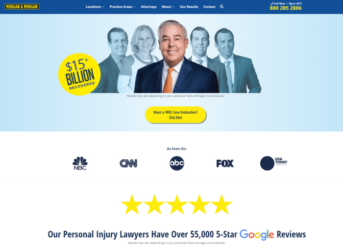 A landing page from the Morgan and Morgan law firm.