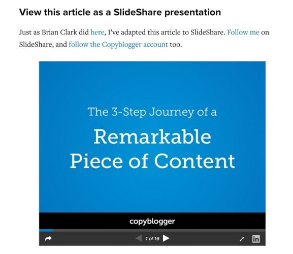 Slideshare presentation about repurposing content. 