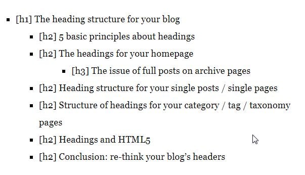Using heading tags in SEO content. 