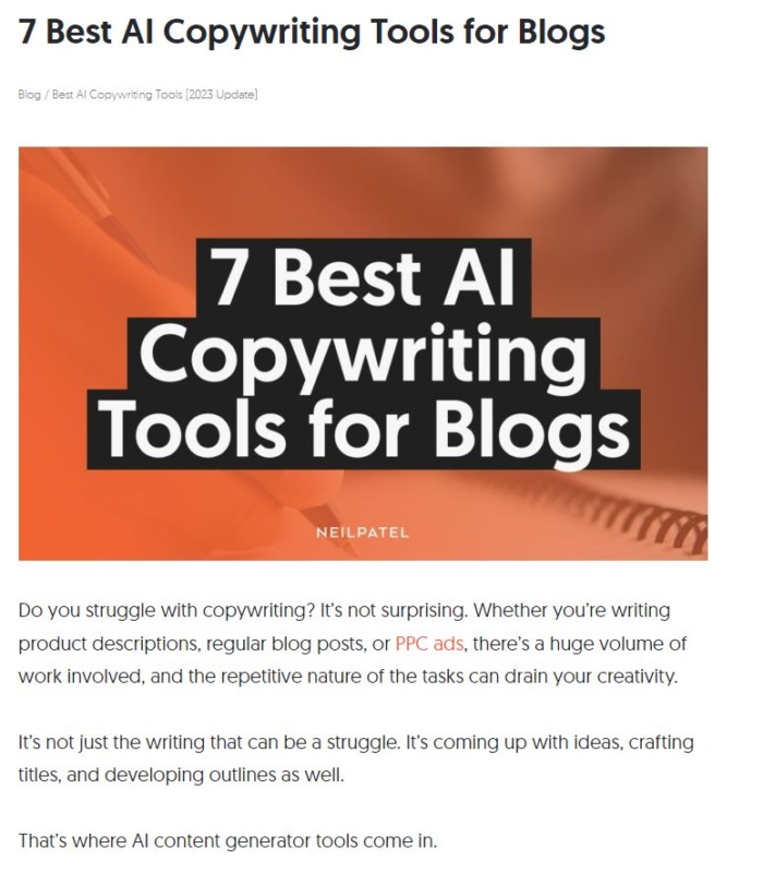 A Neil Patel blog about the best AI copywriting tools. 