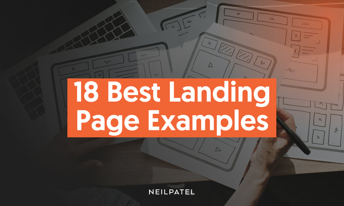 A graphic saying 18 best landing page examples.