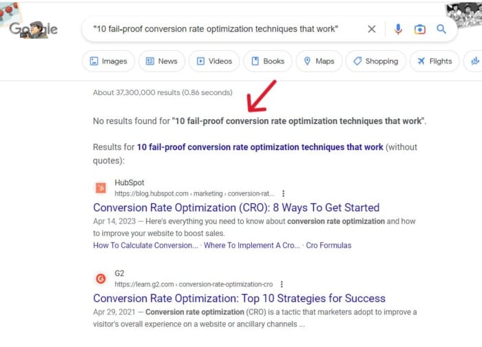 Google results for 10 fail proof conversion rate optimization techniques that work. 