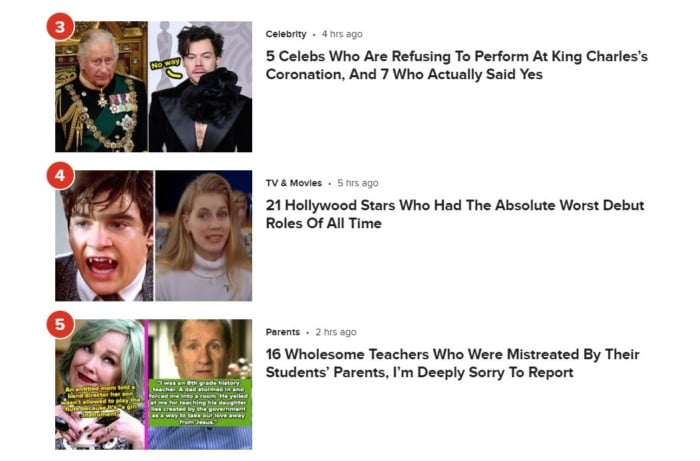 Articles from buzzfeed. 