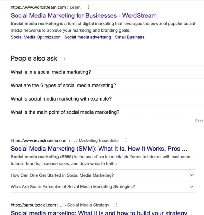Social media marketing google results. 