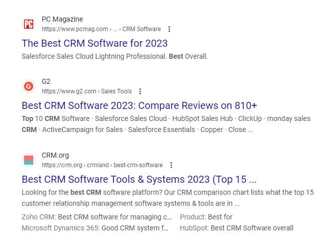 SERP results for Best CRM. 
