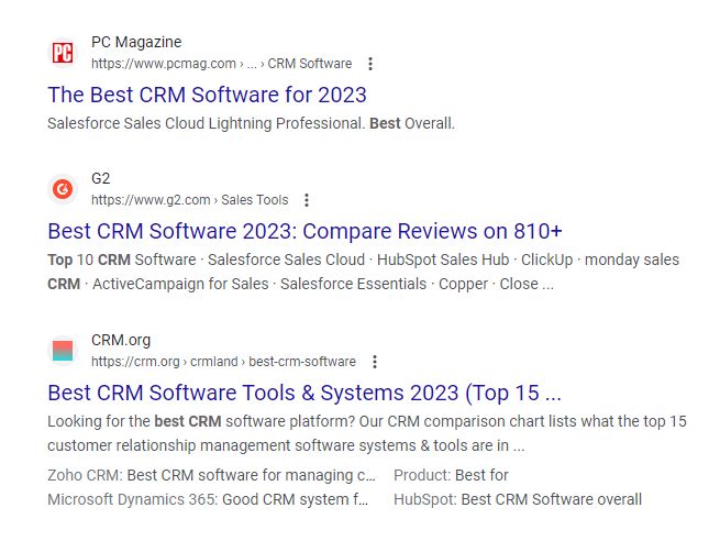 SERP results for Best CRM. 