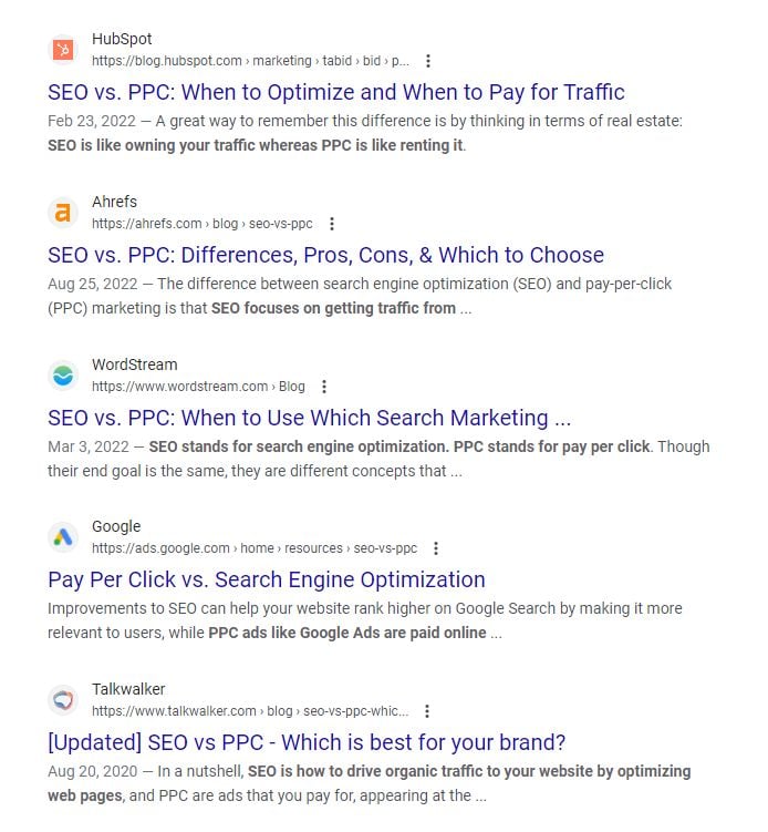 Google results PPC vs. SEO. 