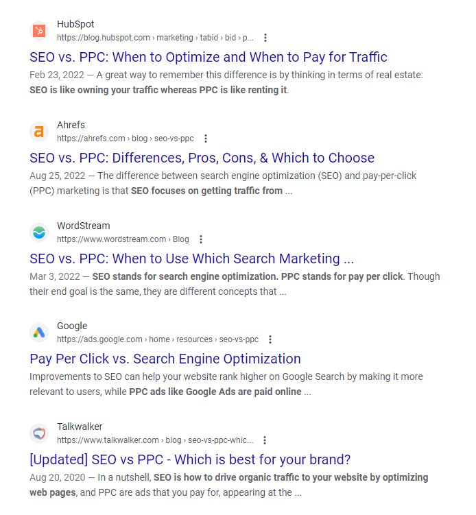 Google results PPC vs. SEO. 