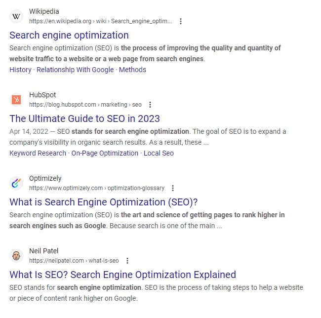 Google results for SEO. 