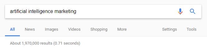 Google results for Artificial Intelligence Marketing. 