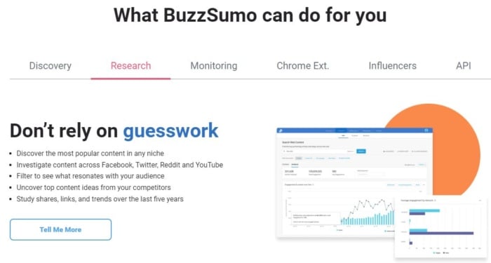 BuzzSumo home page content marketing tools