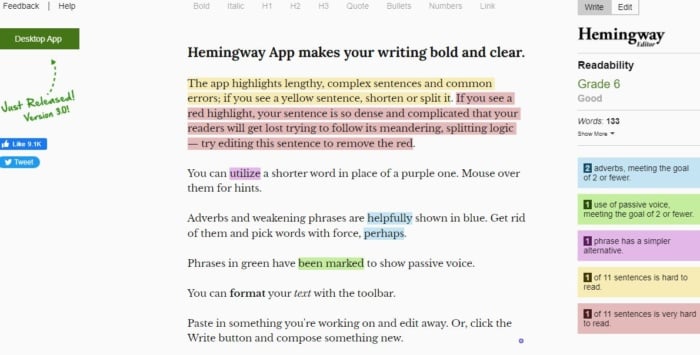 Hemingway Content marketing tool. 