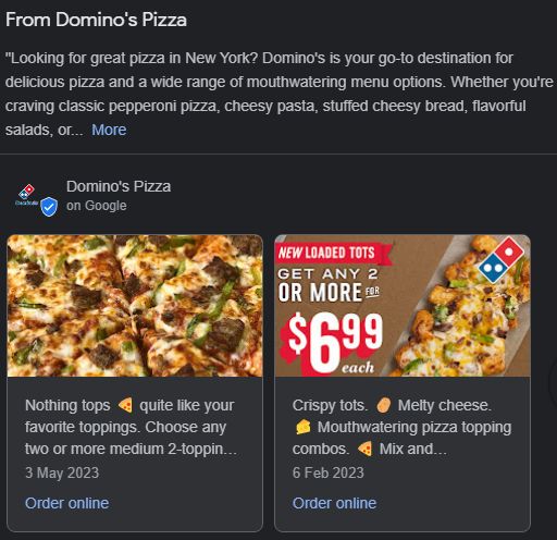 Domino's pizza promo Google My Business