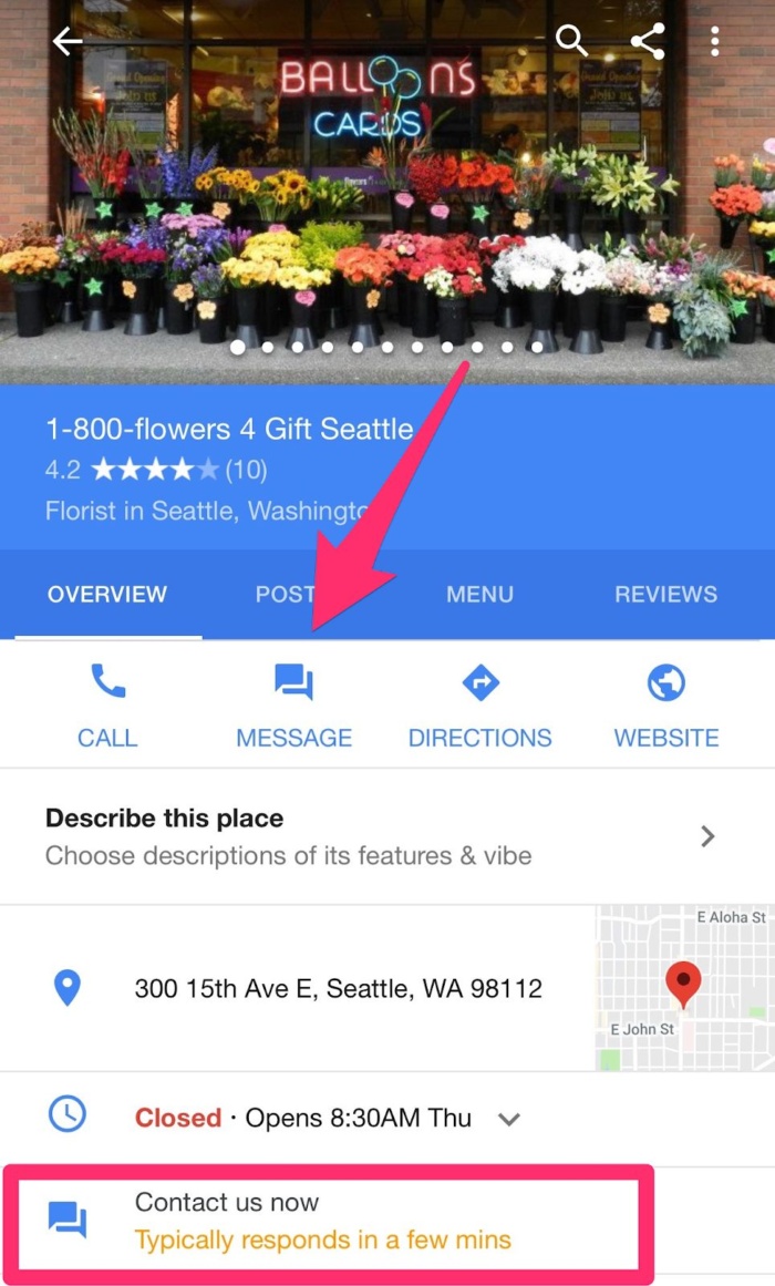 with the messaging feature on Google my Business, you can exchange texts sent straight from your listing