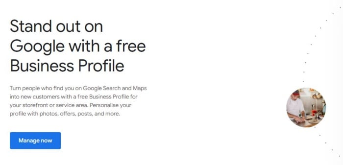 Google My Business profile start page 