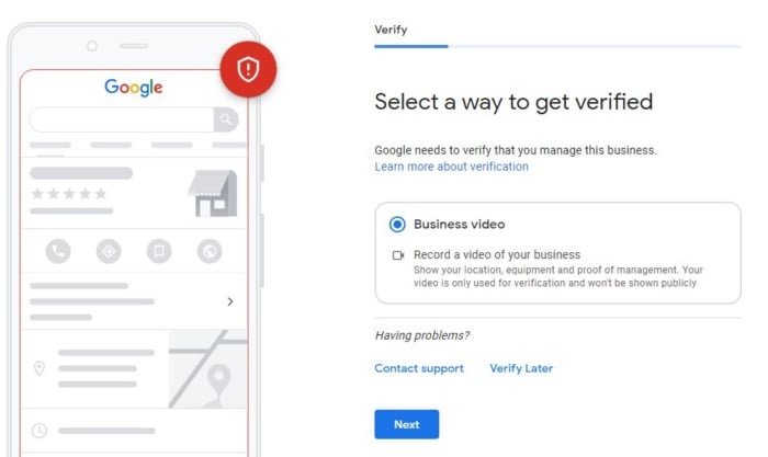 Select how you get verified Google my business.