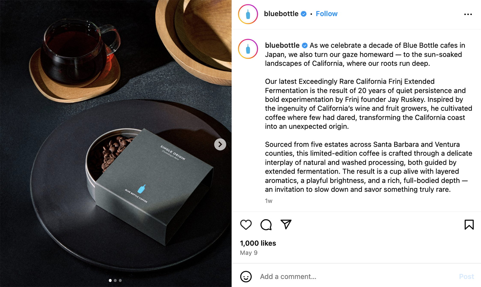 Instagram post for bluebottle.