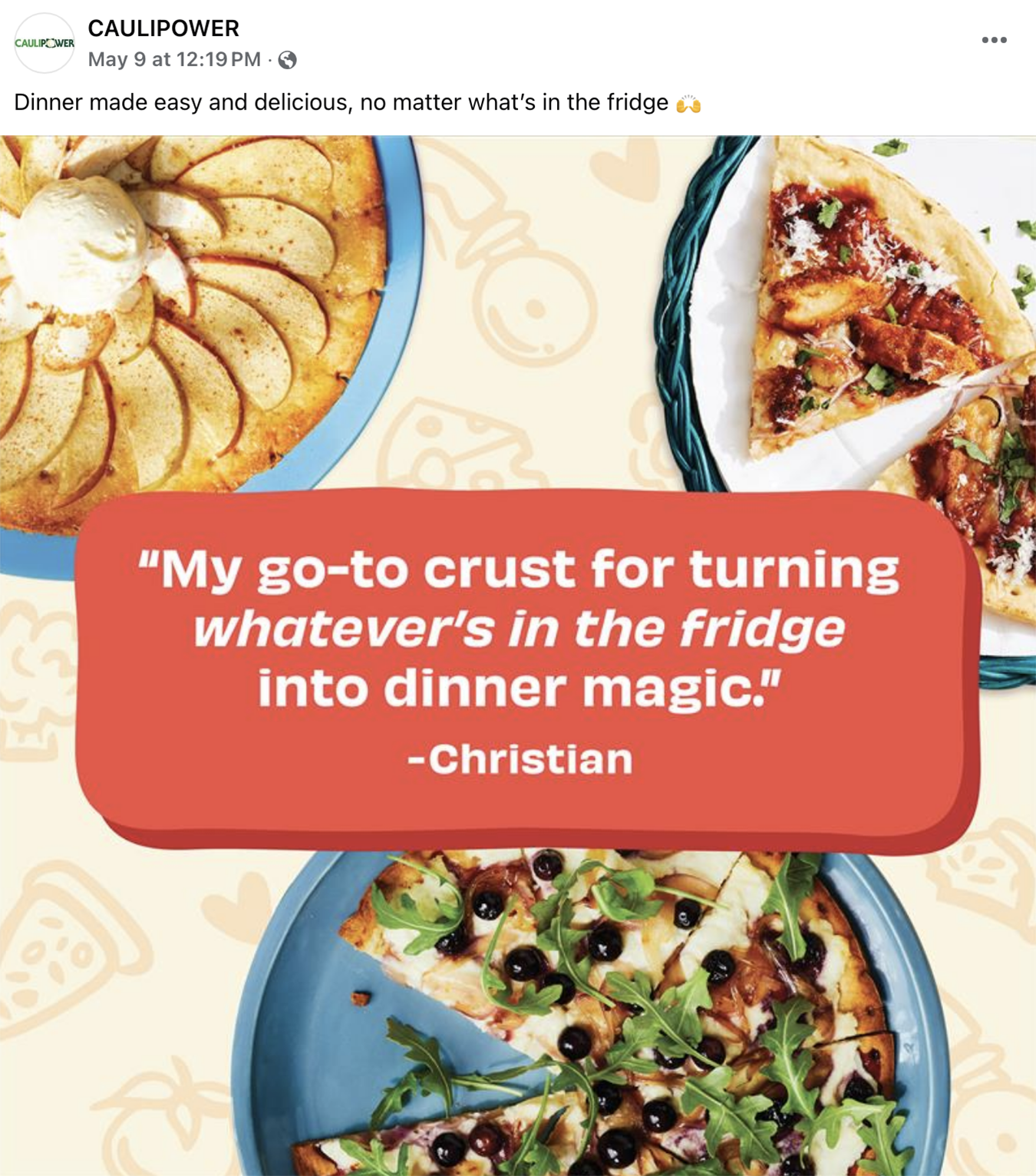 Caulipower ad with a quote from a customer.