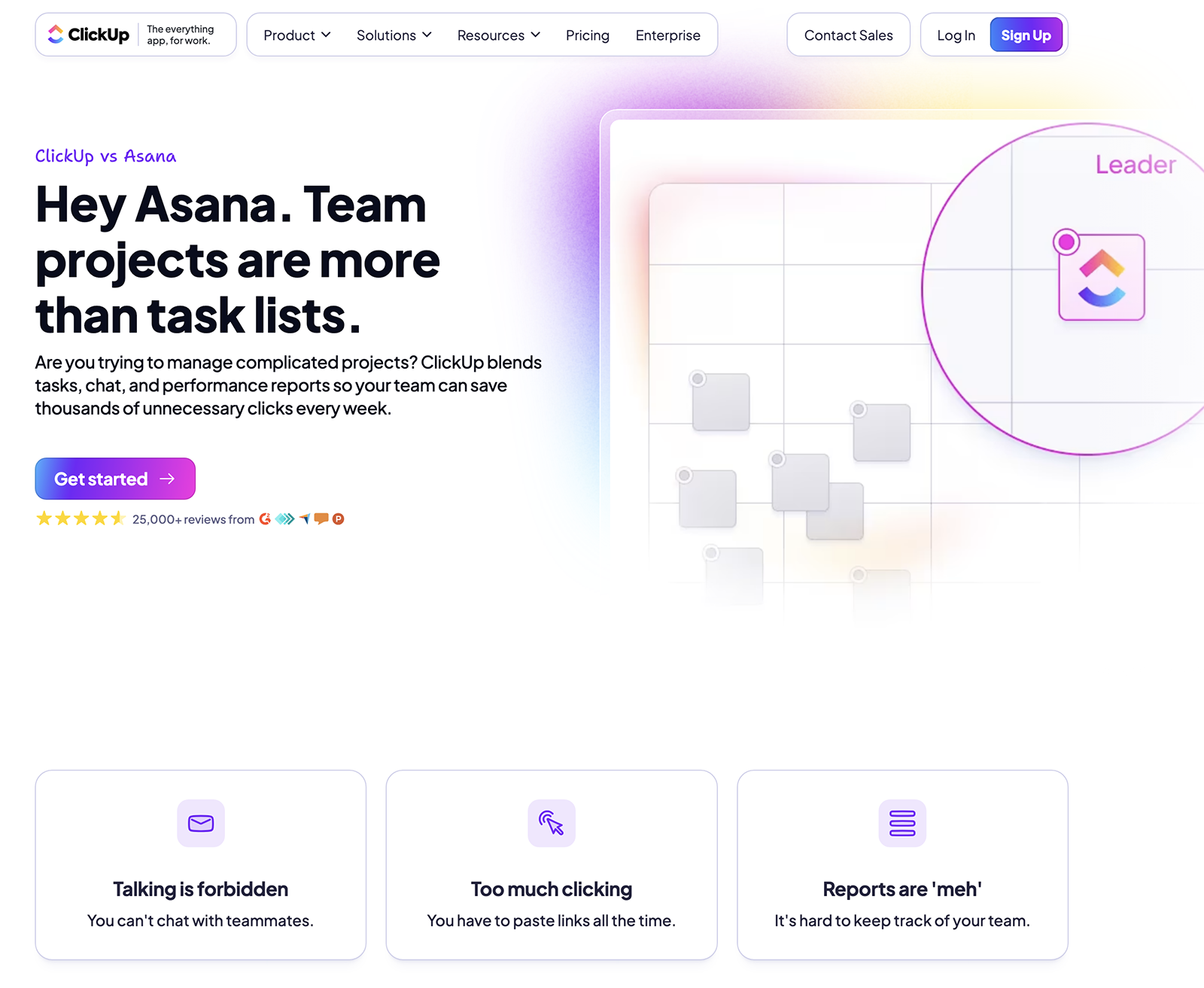 Clickup page for Clickup vs Asana.
