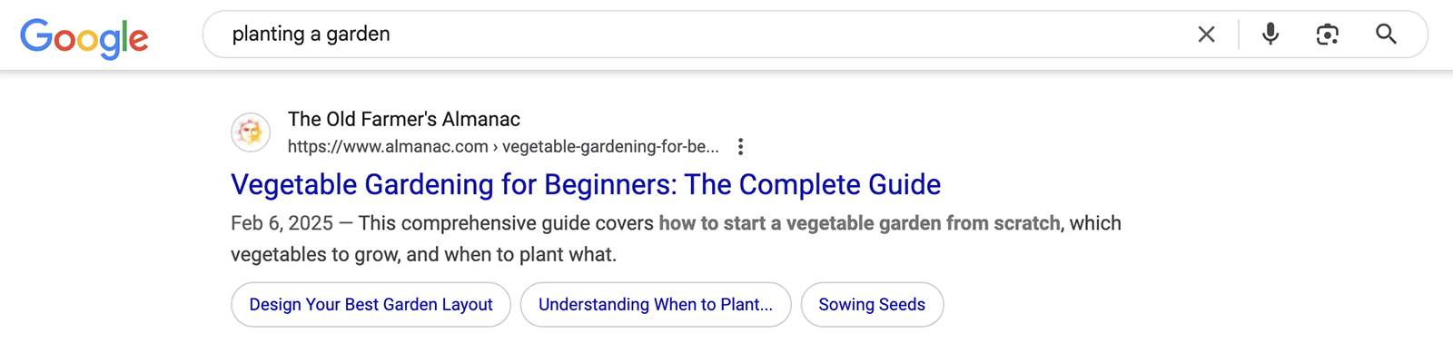 Google search results for "planting a garden."