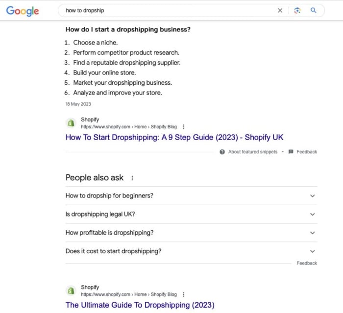 A google result on how to dropship from Shopify.