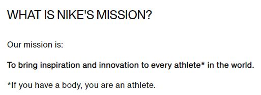 Nike's mission statement online branding