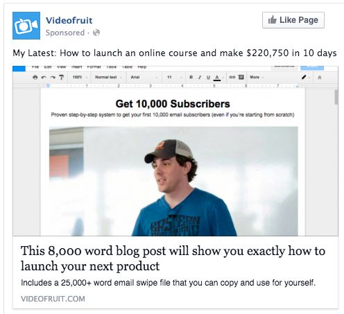 Sponsored ad sending users to a post. 
