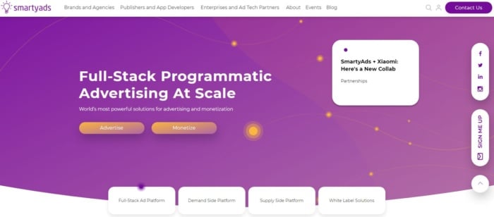SmartyAds homepage  programmatic advertising platforms