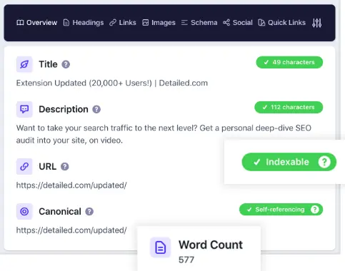 Detailed SEO extension report Chrome SEO extension