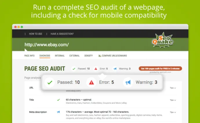 SEOQuake SEO audit report SEO Chrome extension