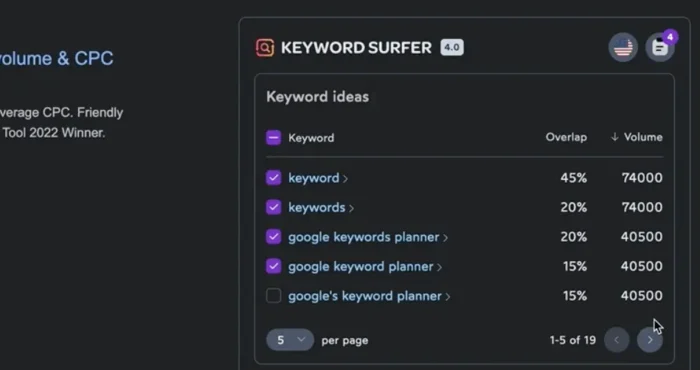 Keyword surfer keyword ideas SEO Chrome extension
