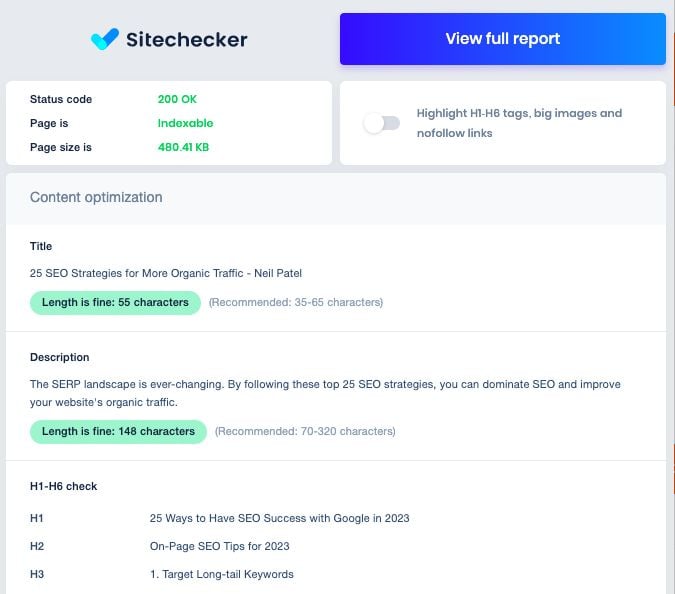 Sitechecker seo chrome extension. 