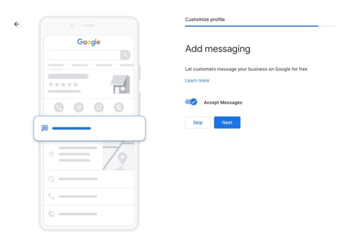 Add messaging google business profile. 