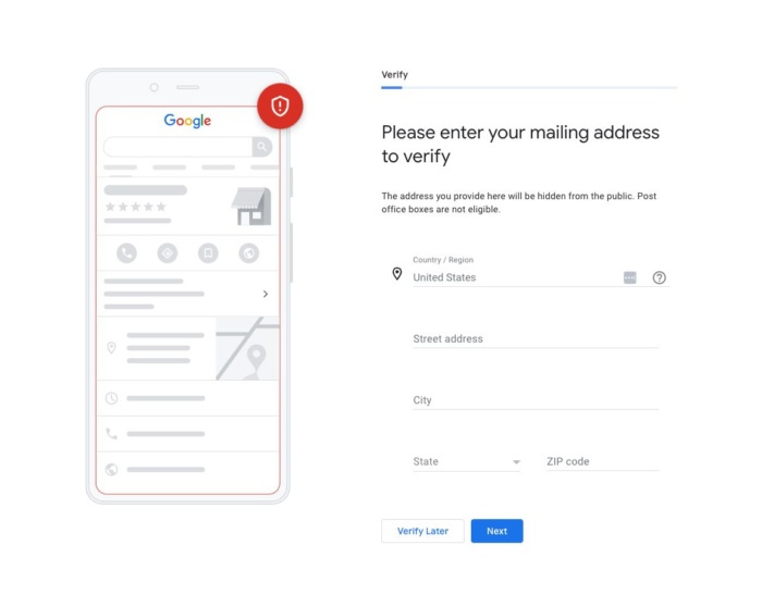 Please enter your mailing address to verify google business profile. 