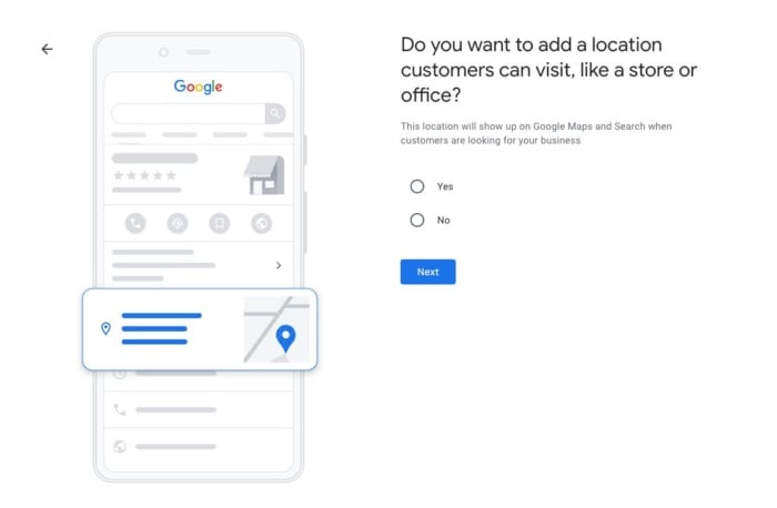 Adding a location to Google business profile. 
