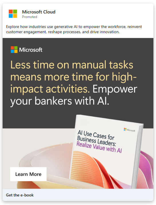 Microsoft Cloud ad for AI for bankers. 