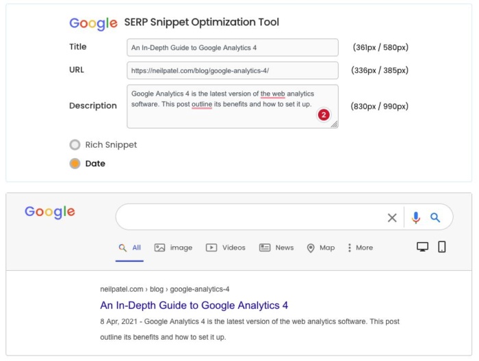 Google serp snippet optimizer SEO tools. 