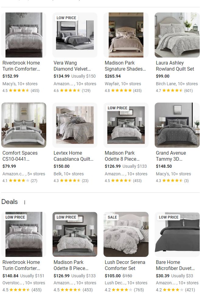 Example for gray king size luxury bedding showing deals SERP