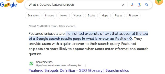 featured snippets example SERP