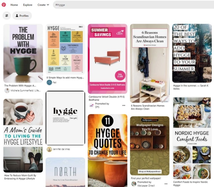 Pinterest Hygge hashtag results image top hashtags