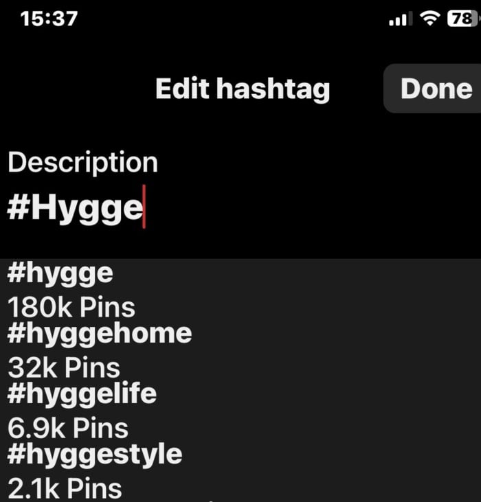 Pinterest Hygge mobile search image top hashtags
