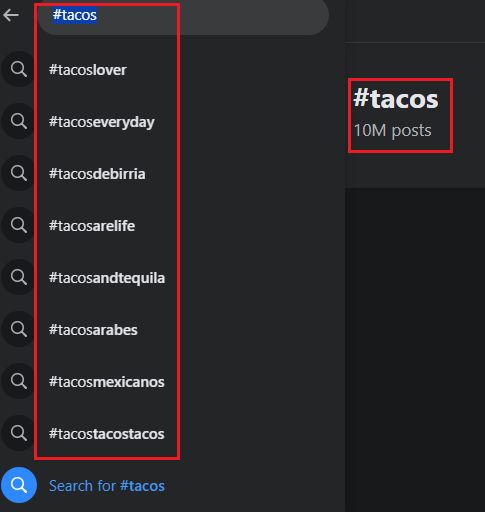 Facebook Taco hashtag search image top hashtags