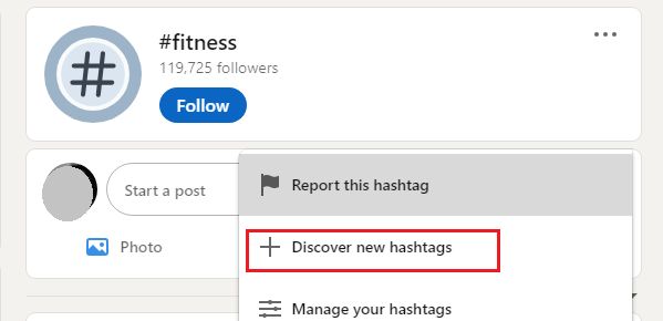 LinkedIn hashtag search results top hashtags