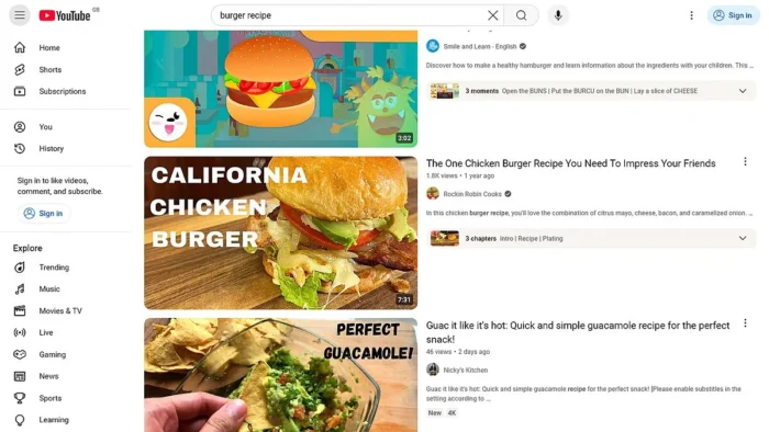 YouTube's interface.