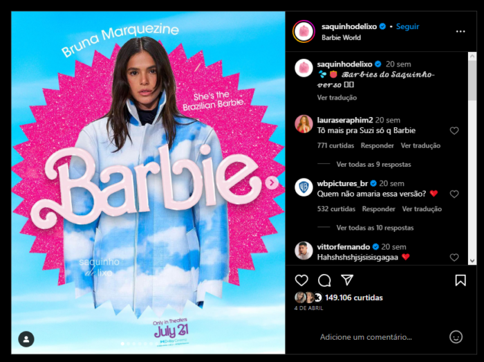 Bruna Marquezine em meme do novo filme da Barbie