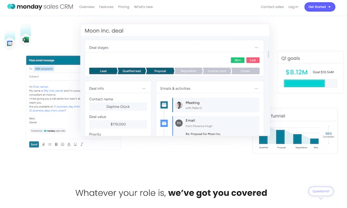 Sales CRM dashboard from Monday.com 