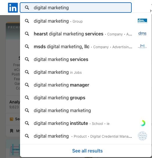 Searching linkedin digital marketing. 